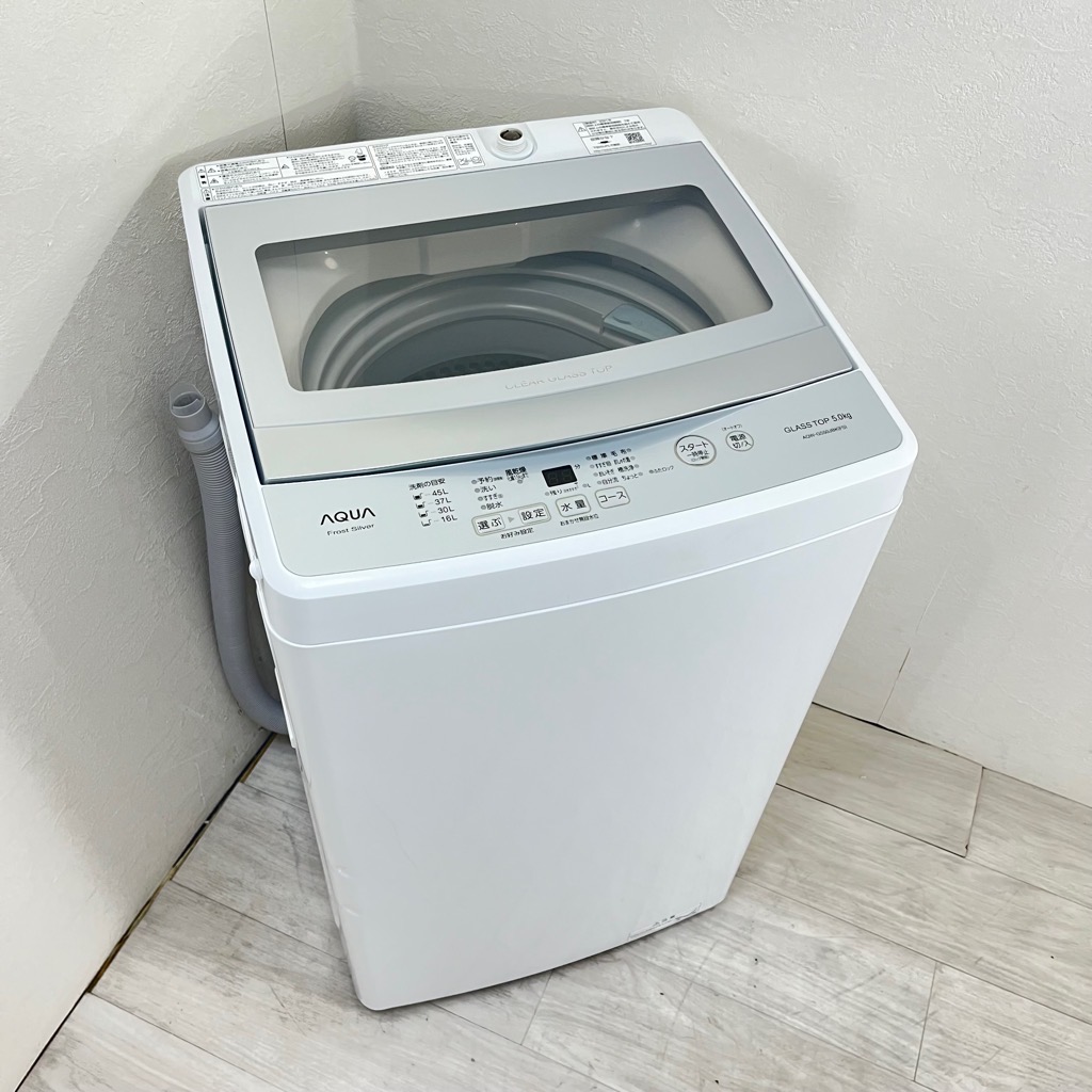 中古 5.0kg ガラストップ蓋 全自動洗濯機 アクア AQW-GS50JBK フロスト