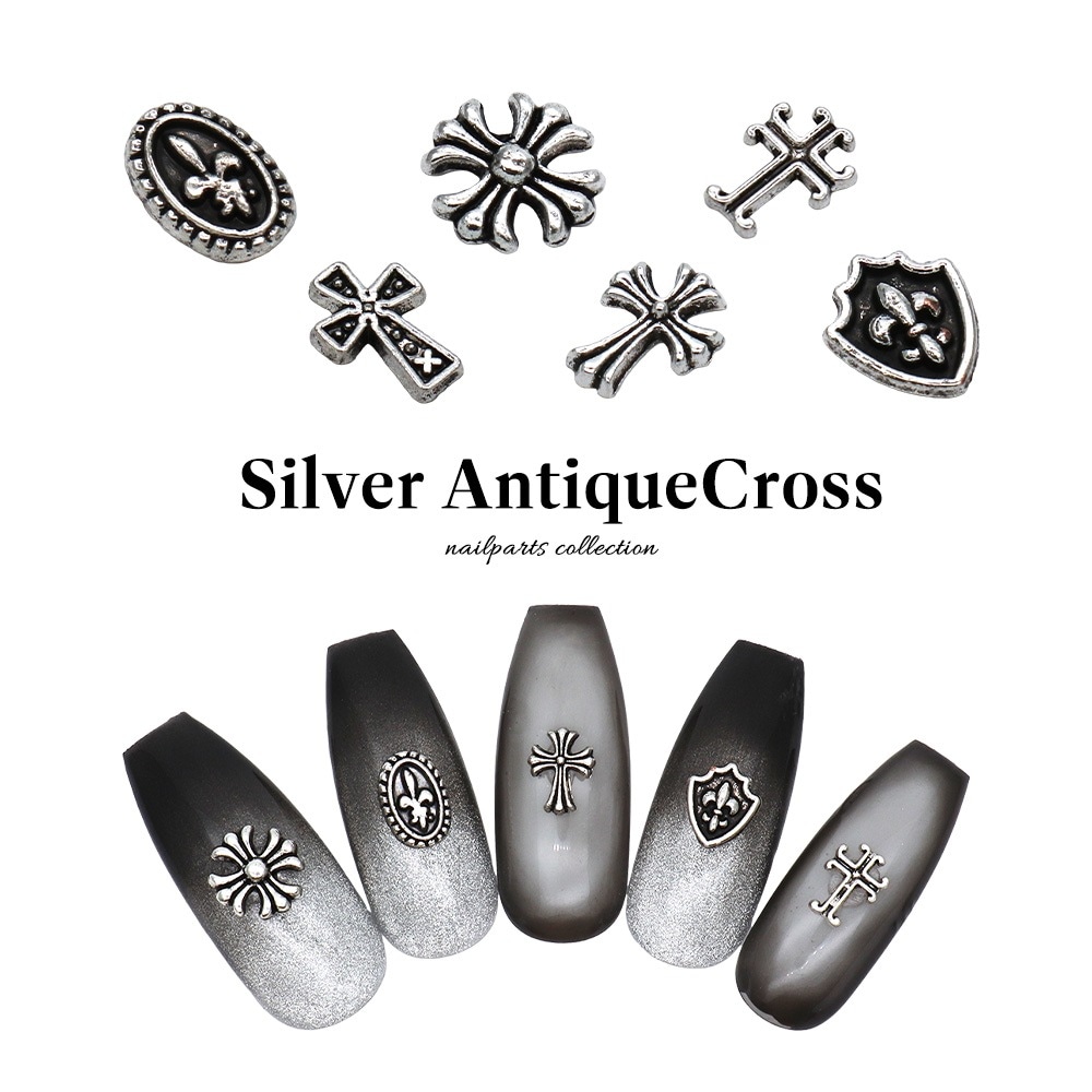 ネコポス送料無料】ネイルパーツ シルバーアンティーククロスパーツ 全