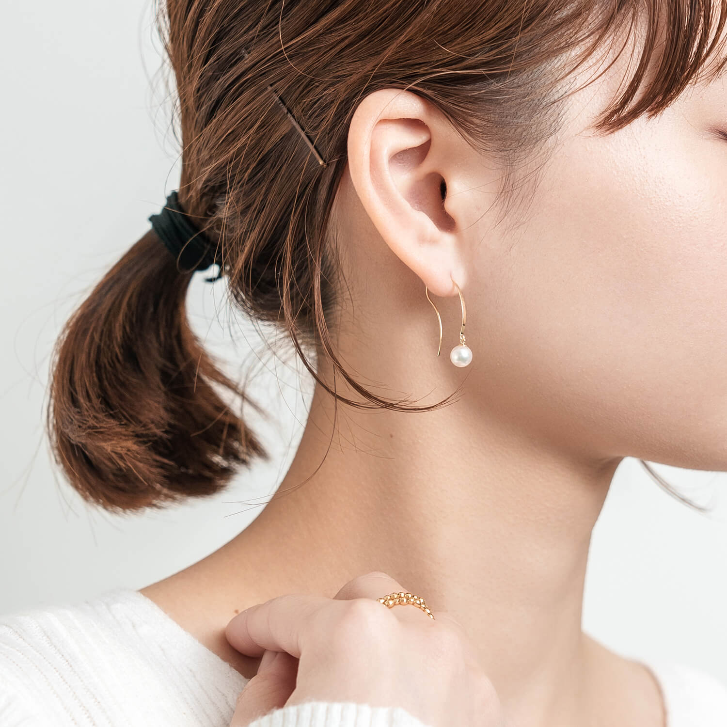 K18 アコヤパール フックピアス（6mm）- me.（エムイードット）