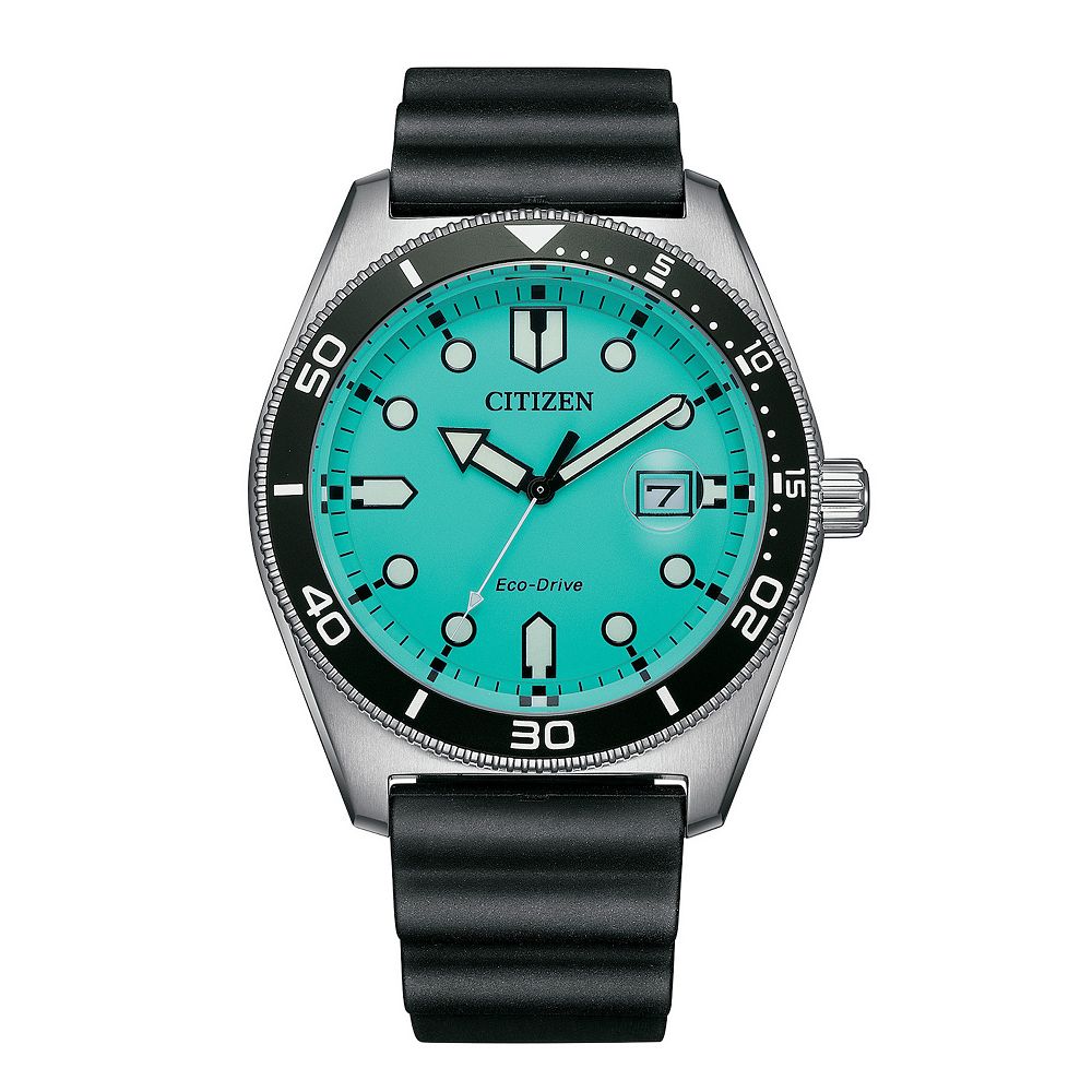 Citizen Men's Eco-Drive Marine Turquoise Dial Black Rubber Strap
