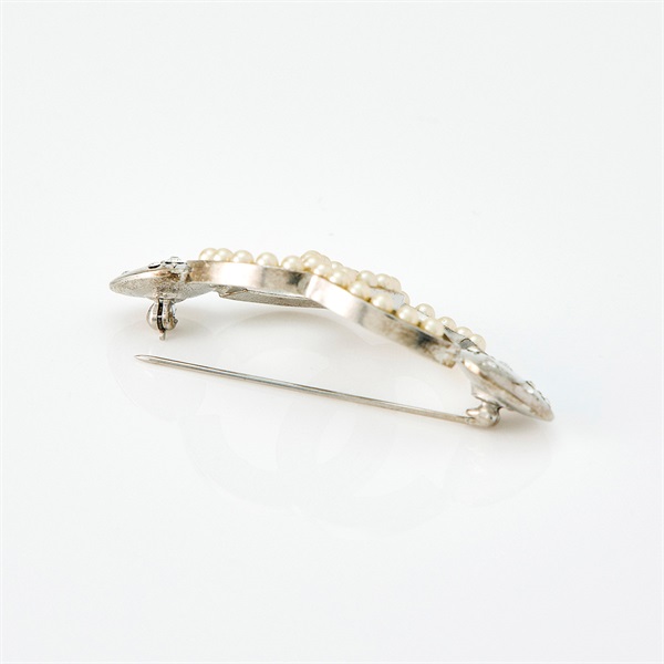 CHANEL ココマーク ブローチ シルバー GP ラインストーン フェイク