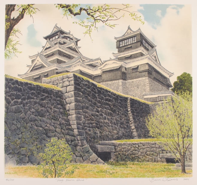 熊本の絵画をリトグラフの版画で制作したブライアン・ウィリアムズの