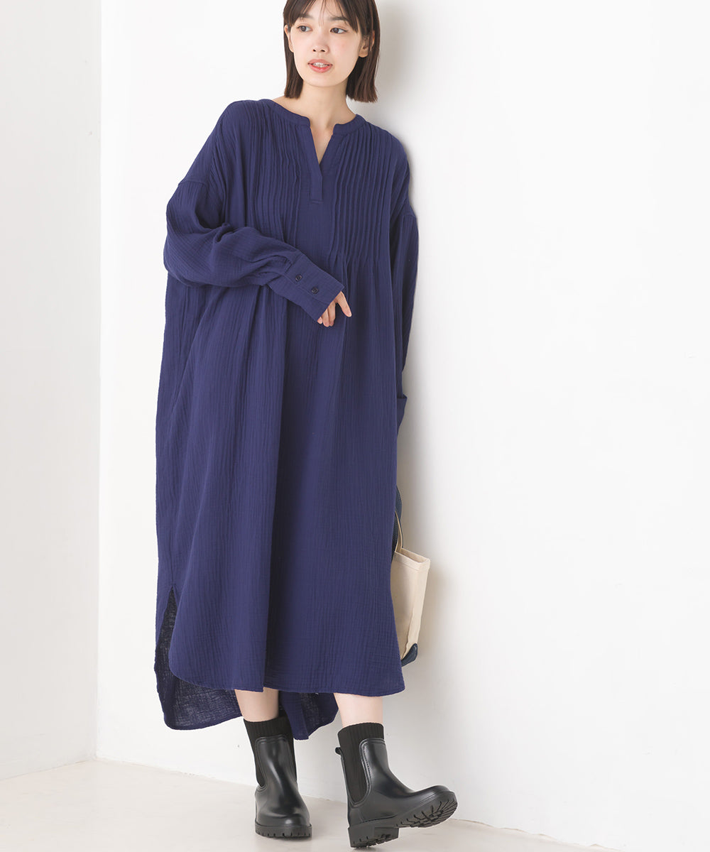 hbB】【OMNES】ダブルガーゼピンタックワンピース【7121-9054】