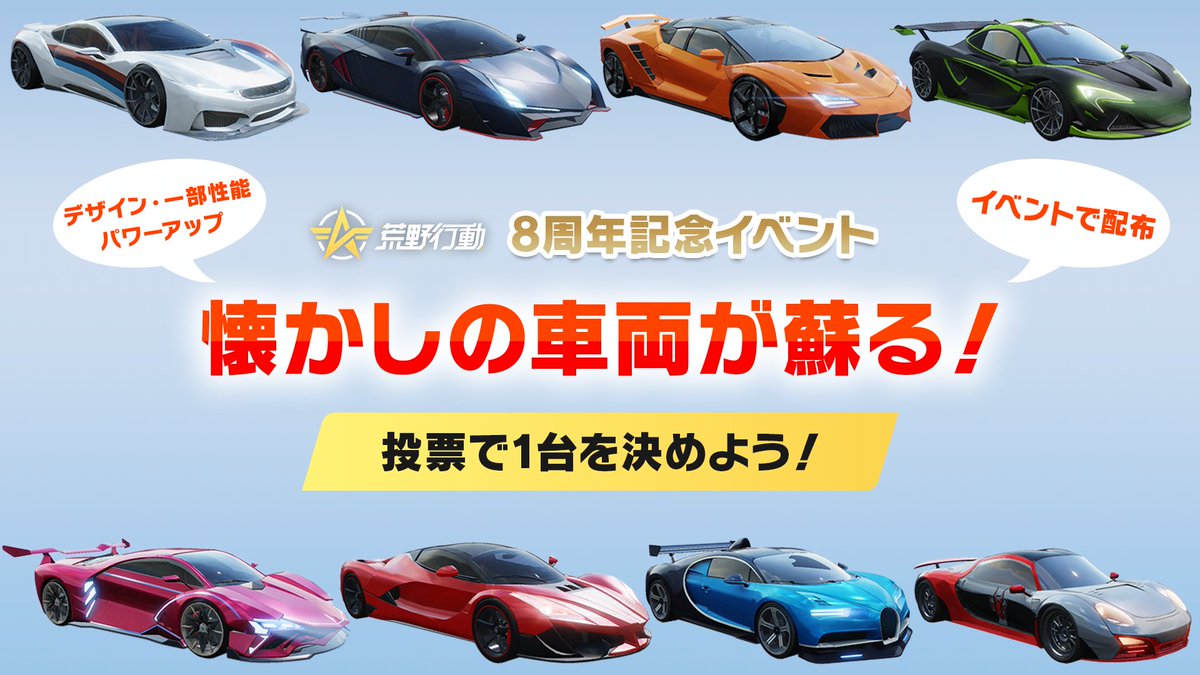 荒野行動8周年記念！ ⚡️パワーアップ&配布！懐かし車両投票企画