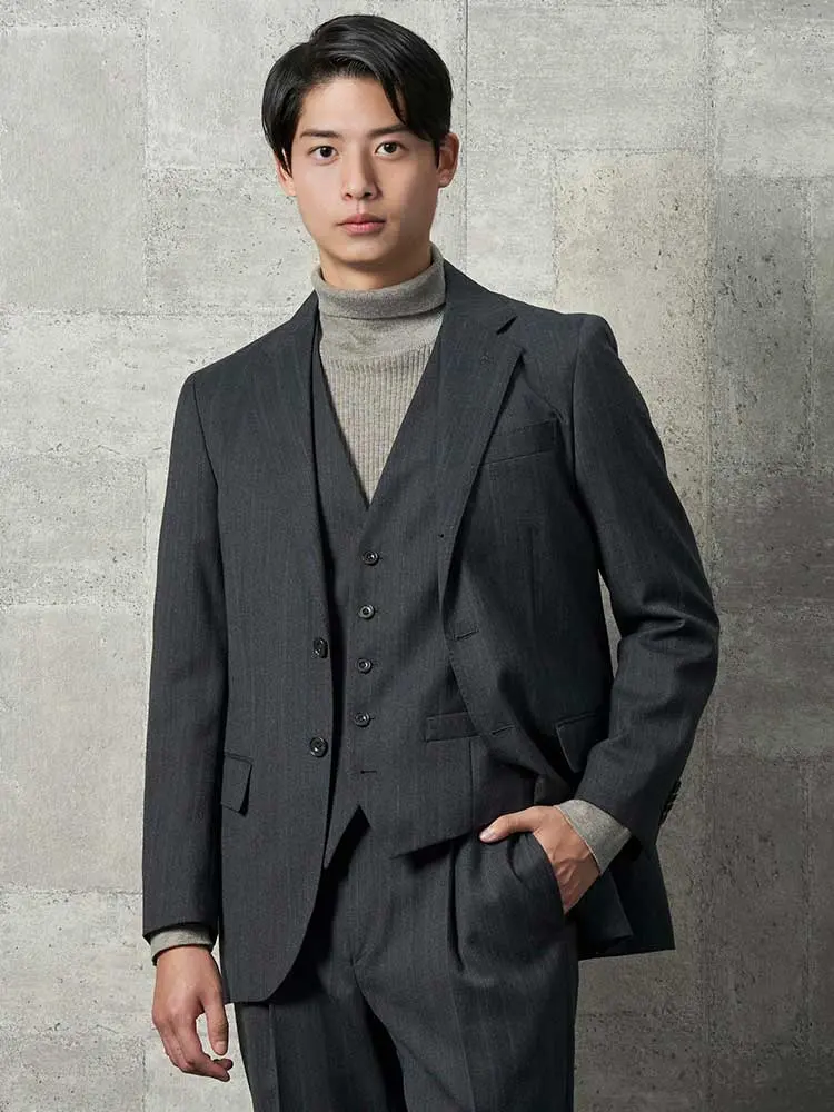 インディヴィ スーツ セットアップ グレー ストライプ 秋冬の