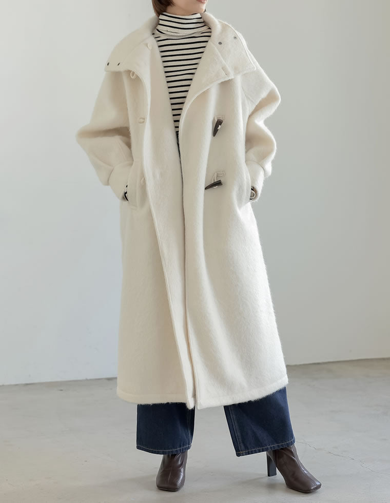 シャギーオーバーサイズスタンドカラーダッフルコート - ジャケット