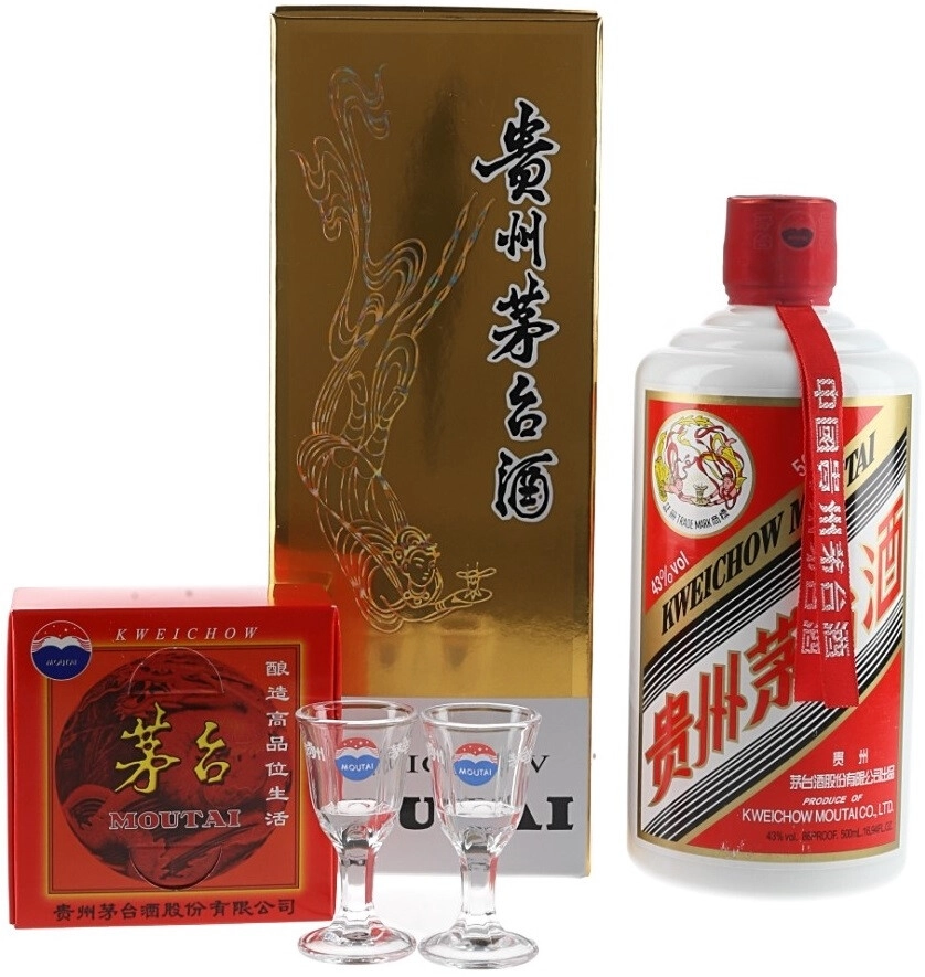 Set Kweichow Moutai (43%), gift box with 2 glasses Kweichow Moutai