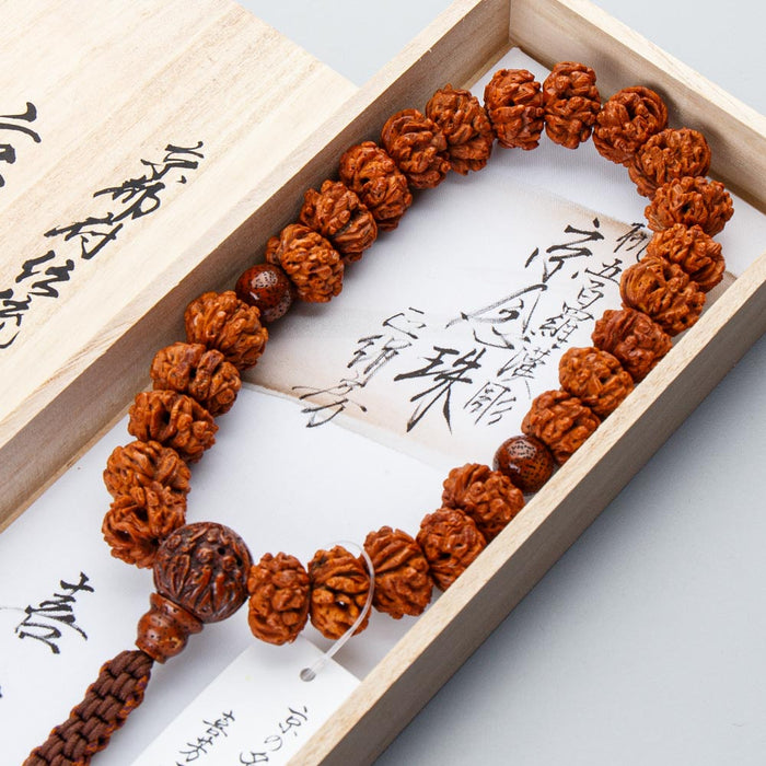 数珠 男性用 桃の実五百羅漢彫25玉 星月菩提樹仕立 正絹八本組紐房