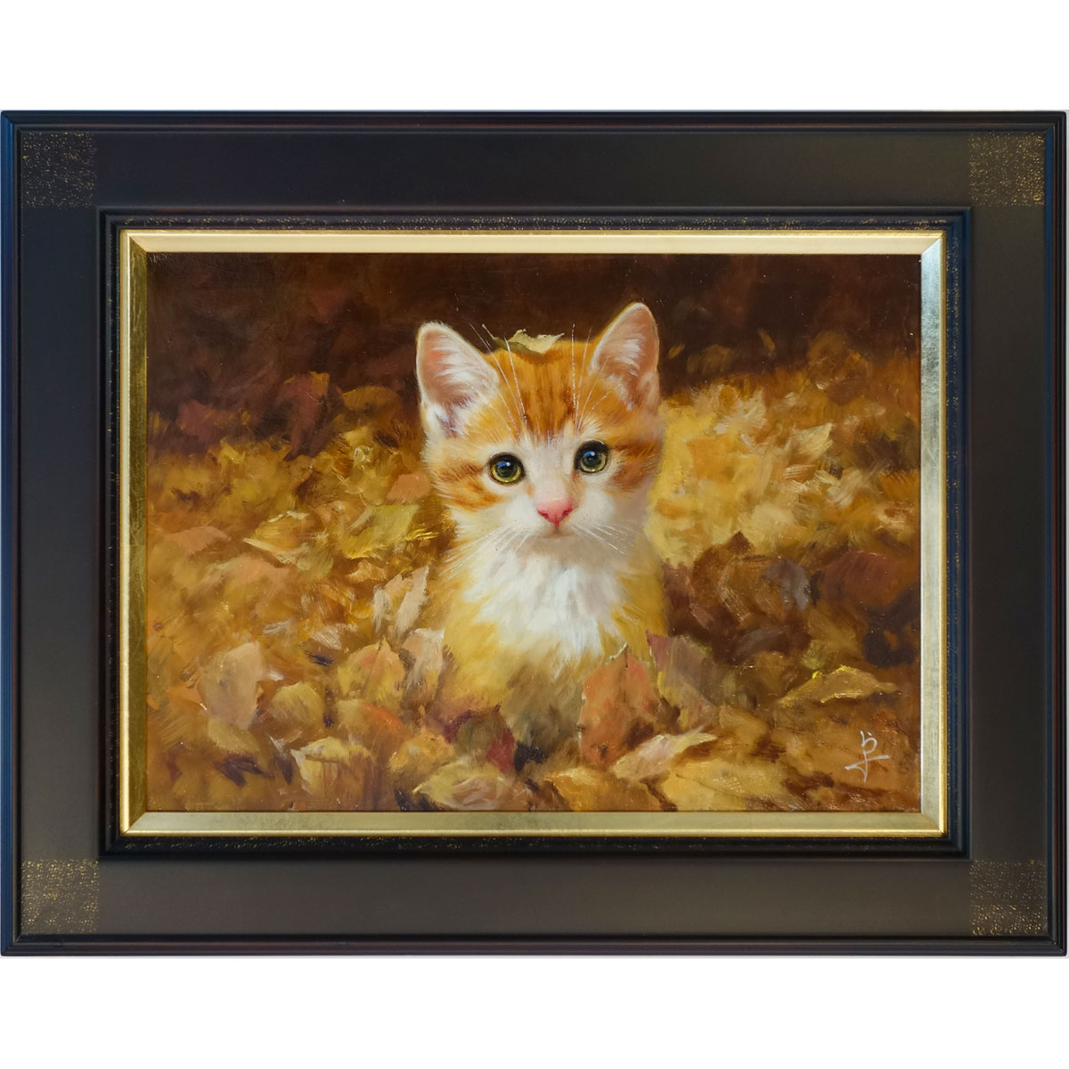 楽天市場】油彩画 SM号 絵画 仔猫・2 星野歩 手描き 額付き 油絵 肉筆