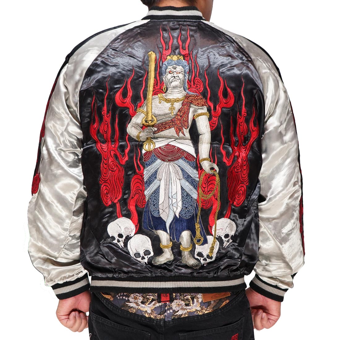 SATORI さとり 和柄 スカジャン メンズ リバーシブル 不動明王 総刺繍