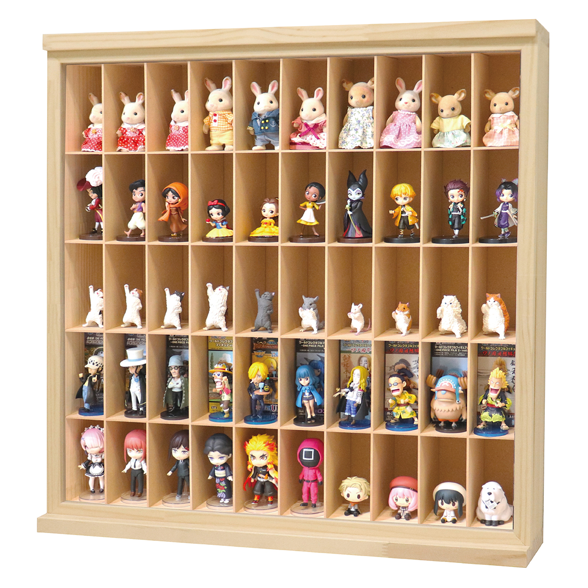 日本製 木製コレクションケース5×10マス 全50マス(スライド扉/壁掛け