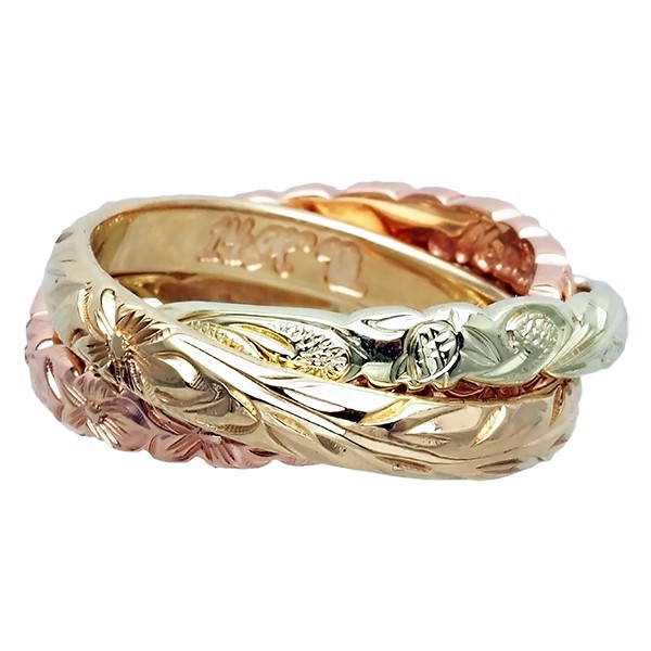 ハワイアンジュエリー リング 指輪 オーダーメイド 1.5mm厚 3連 幅4mm