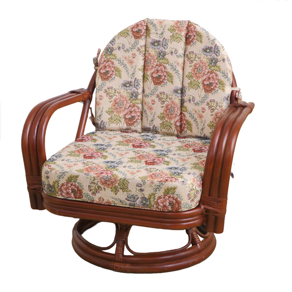 HAGiHARA（萩原） 籐 回転座椅子 座面高26cm 花柄 軽量 ライトブラウン