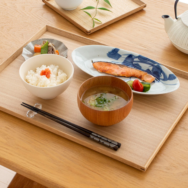 3/5はポイント10倍／ 松屋漆器店 白木塗タモ 14.0長角盆 長角 約42.5