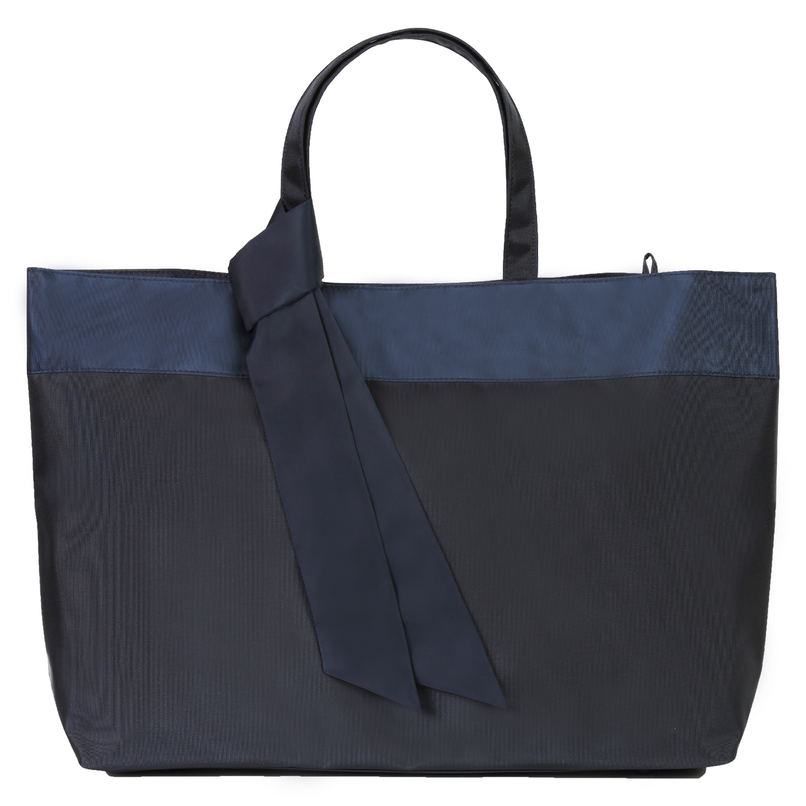 A3サイズ対応 完全日本製 平織 軽量ビッグトート 黒 紺 同色スカーフ