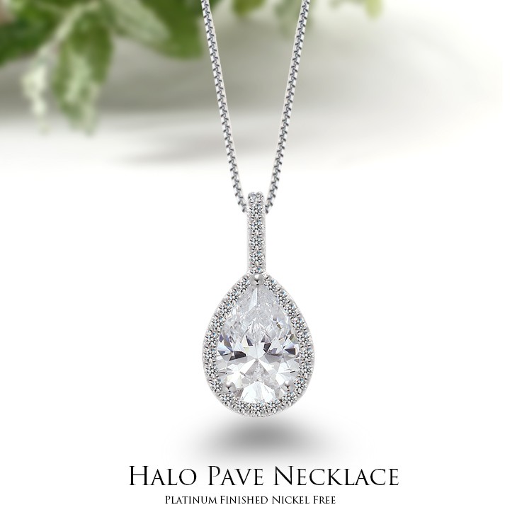 1.5カラット ペアシェイプ＆ラウンドカット Halo（ヘイロー ペンダント
