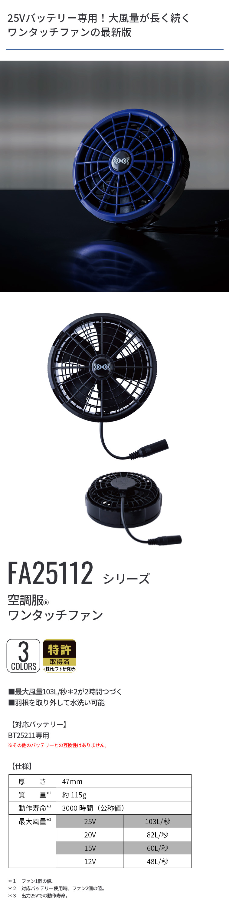 空調服 空調服(R) スターターキット SK25011 ハイパワー 3カラーファン