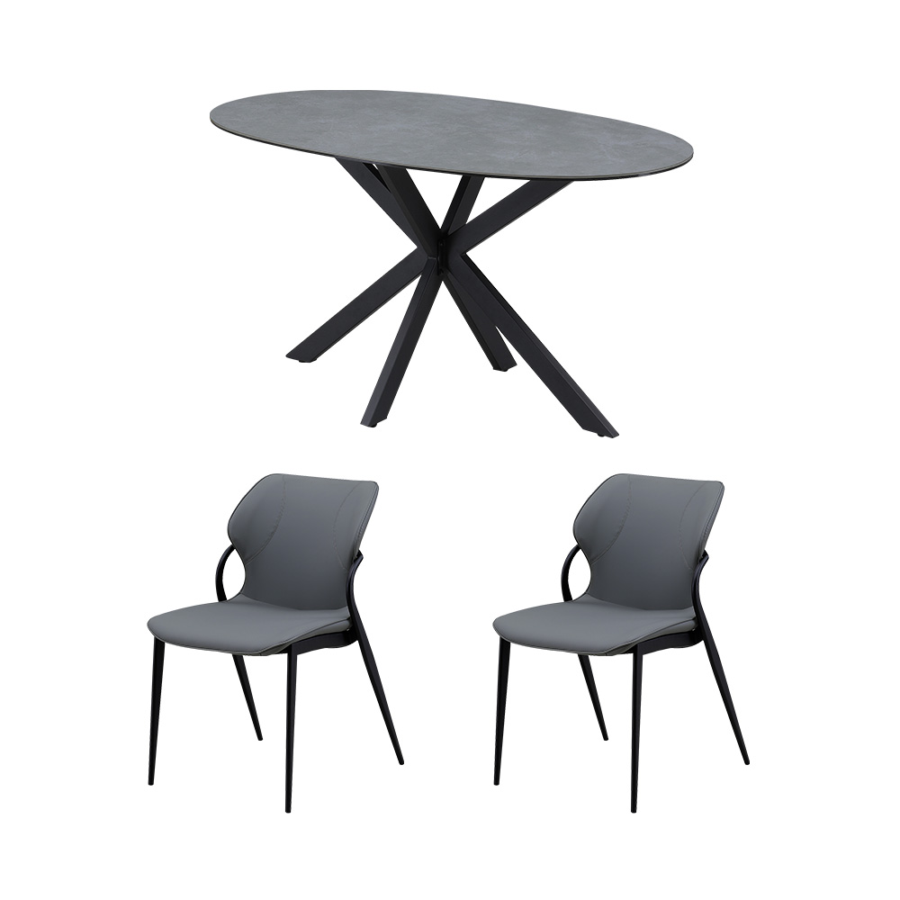 ダイニング セット 幅140cm 2人 3点セット オーバル 楕円 円形