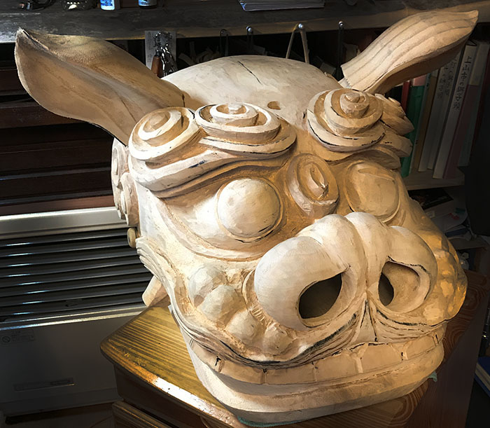 西大塚薬師型 獅子頭木地制作：獅子宿燻亭7