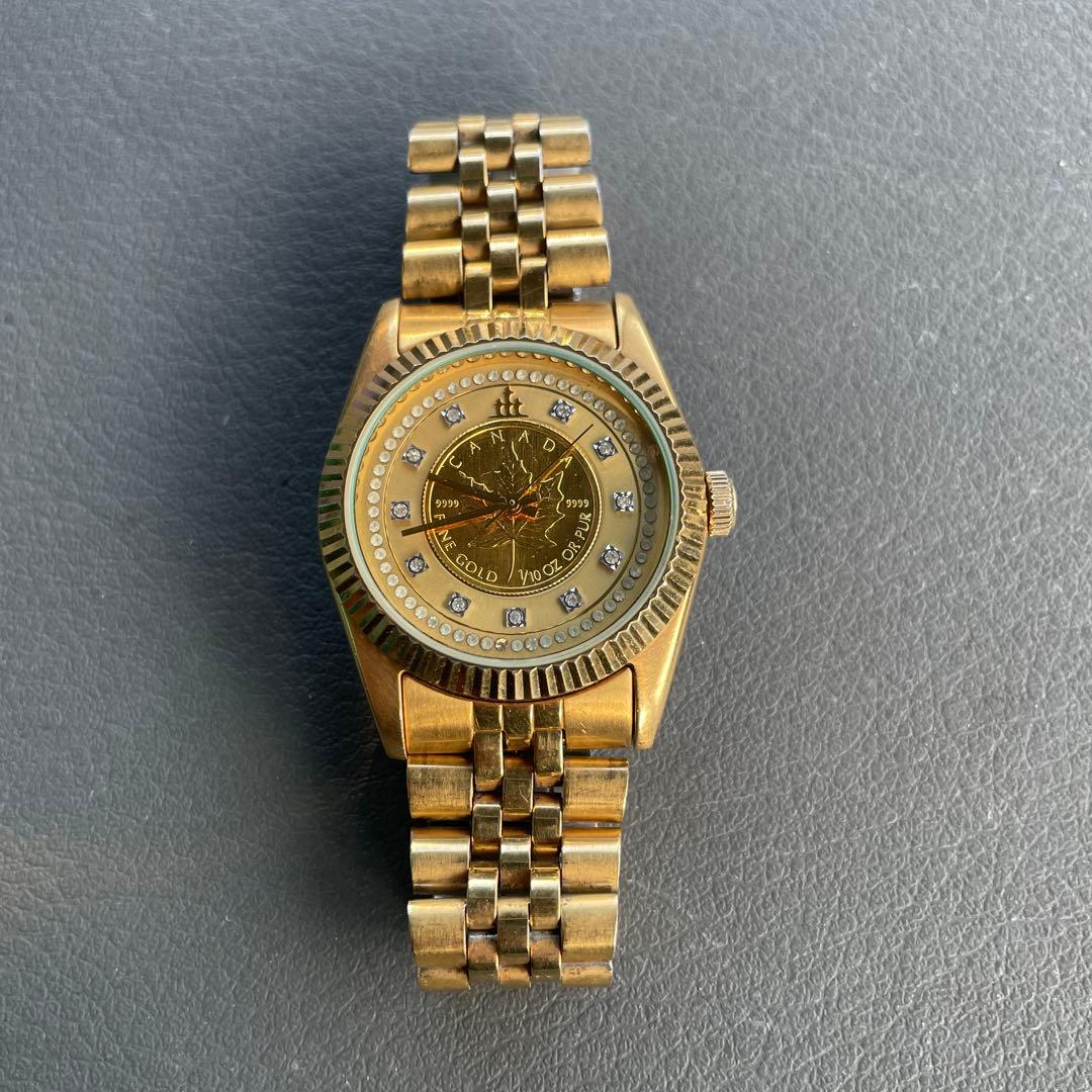 エルジン メープルリーフ 金貨腕時計 メンズクオーツ