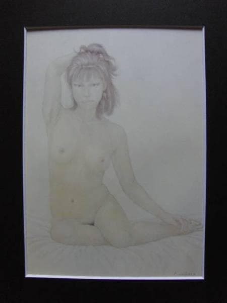栗原喜依子、裸婦、希少・大判画集画、新品高級額・額装付、状態良好