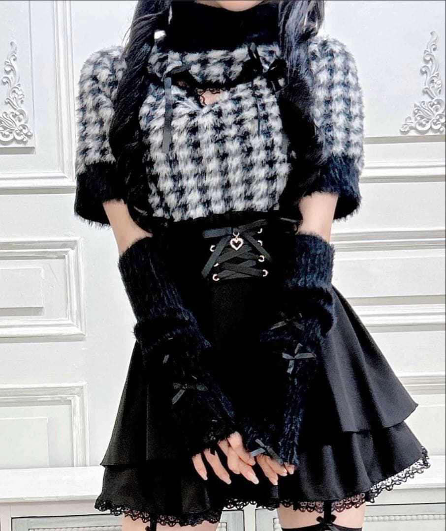 MARS*アームウォーマー付き胸開きシャギーニット