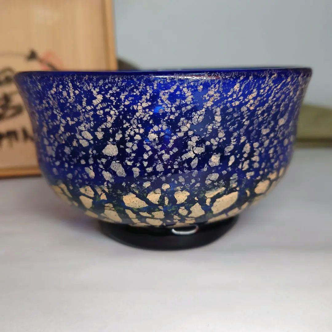 稲嶺盛吉　琉球ガラス　抹茶碗　共箱