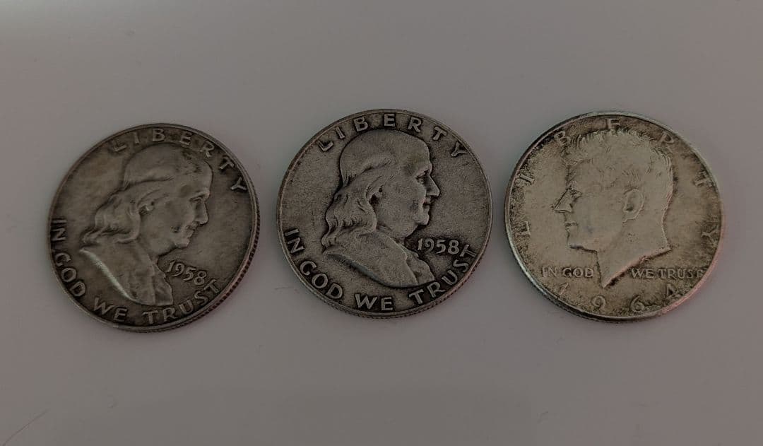 1958年 フランクリン・ハーフダラー2枚 / 1964年ケネディ・ハーフダラー ケネディコイン ハーフダラー 1964年 美品 2枚セット - メルカリ