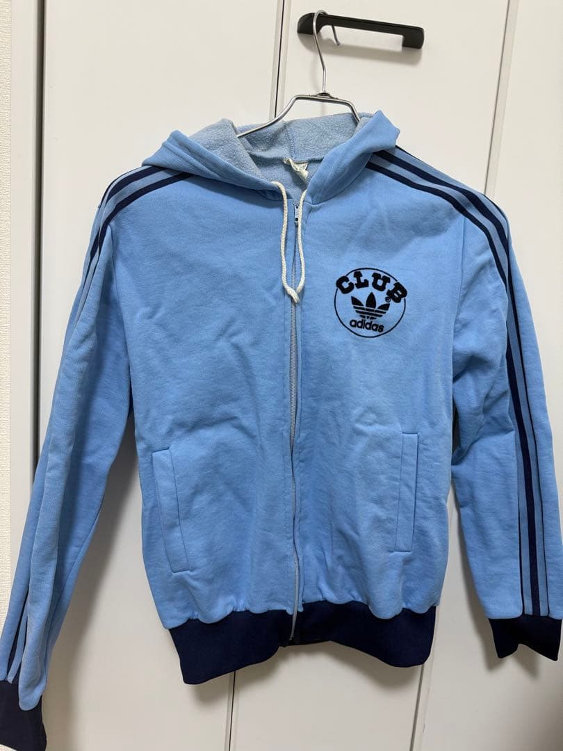 80年代クラブアディダス VENTEX社製水色ヴィンテージ ジップアップパーカー