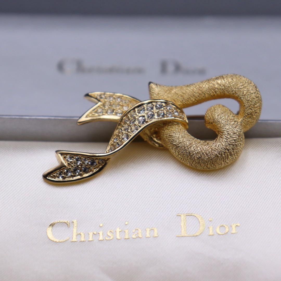 極美品❁︎ディオール ハート リボン ブローチ