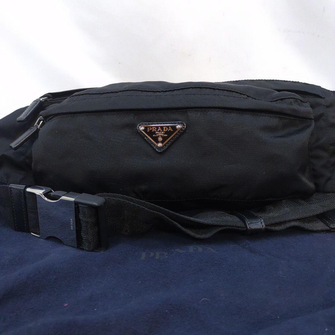 【極美品】プラダ ウエストポーチ サフィアーノ×ナイロン 黒 2VL132