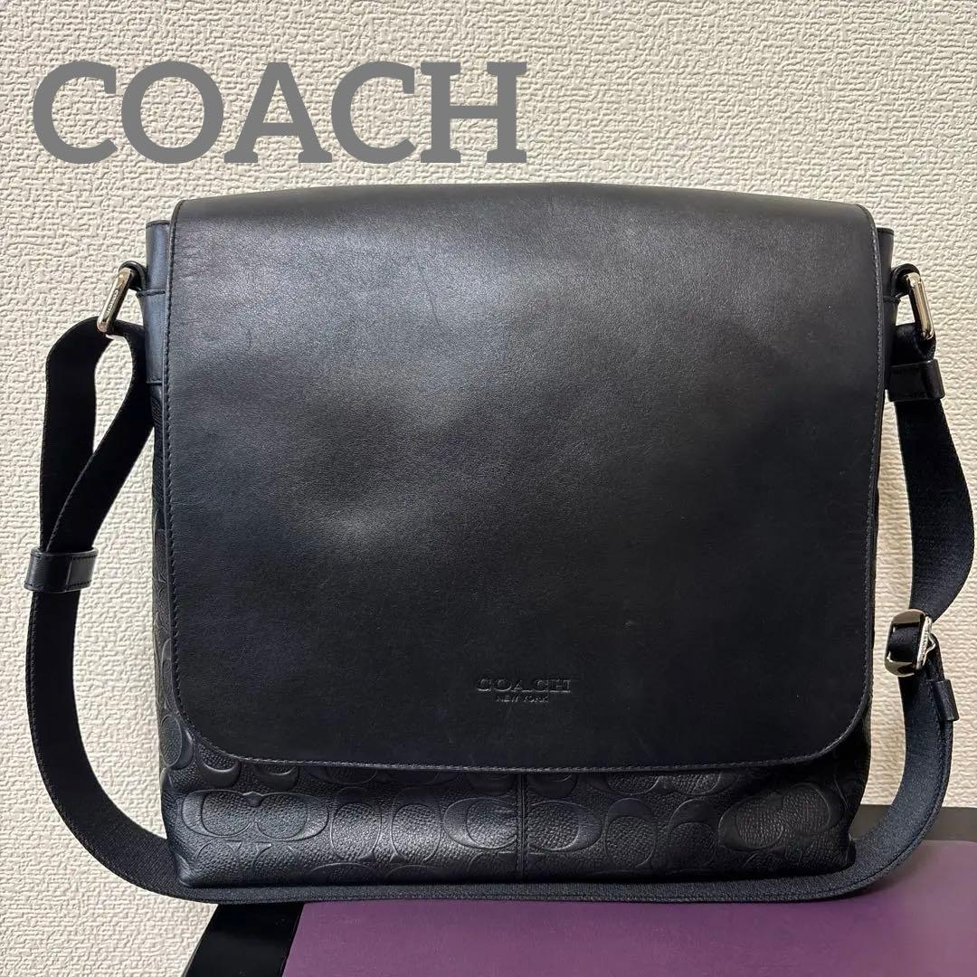 COACH ブラック レザーメッセンジャーバッグ