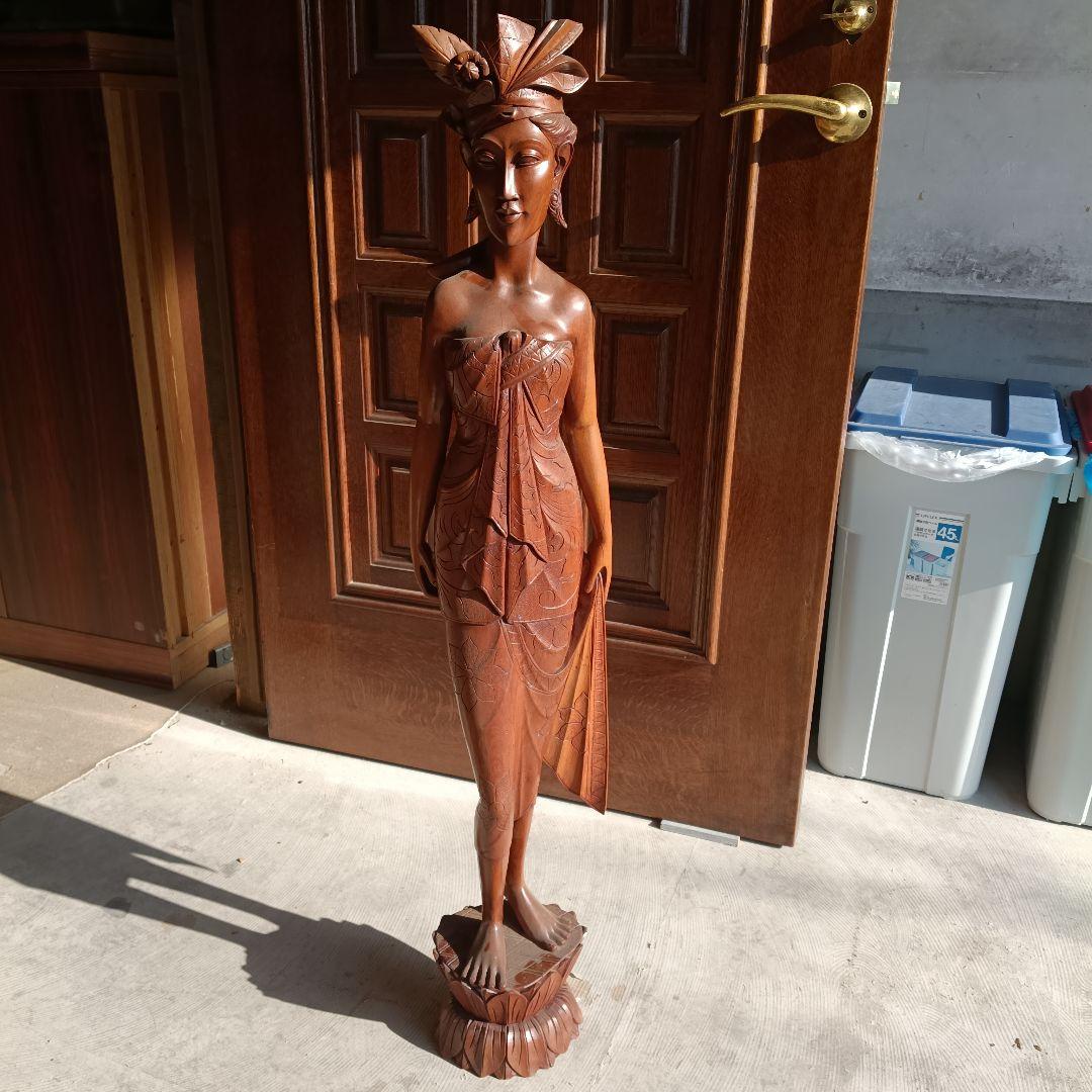 木製女性像彫刻 バリ 手彫り 1m 木製 アジアン 女性像 彫刻 まとめて 送料無料 置物 像 木彫り バリ島