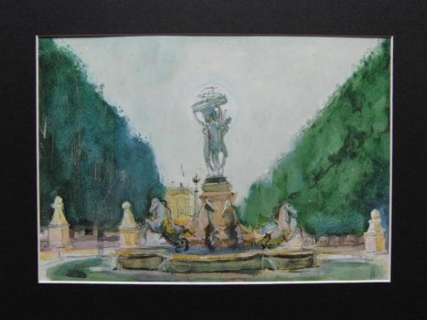 久保 守、チュイルリ公園の噴水、希少画集画、新品額・額装付