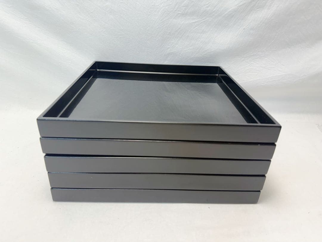 美品 懐石道具 木製黒真塗 会席膳 四方膳 5客揃 平膳 元箱