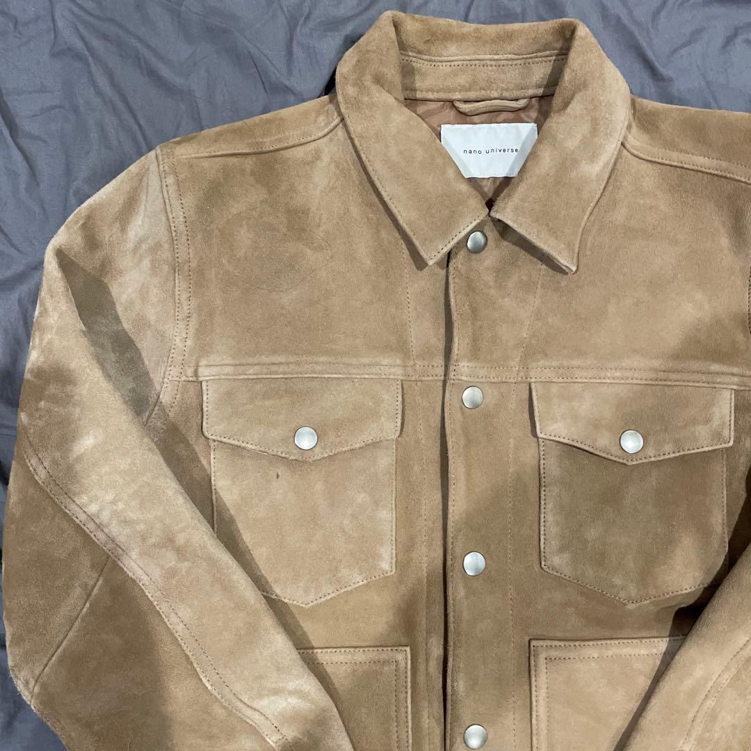 ナノユニバース スエード トラッカージャケット 山羊革 ゴートレザー 短丈
