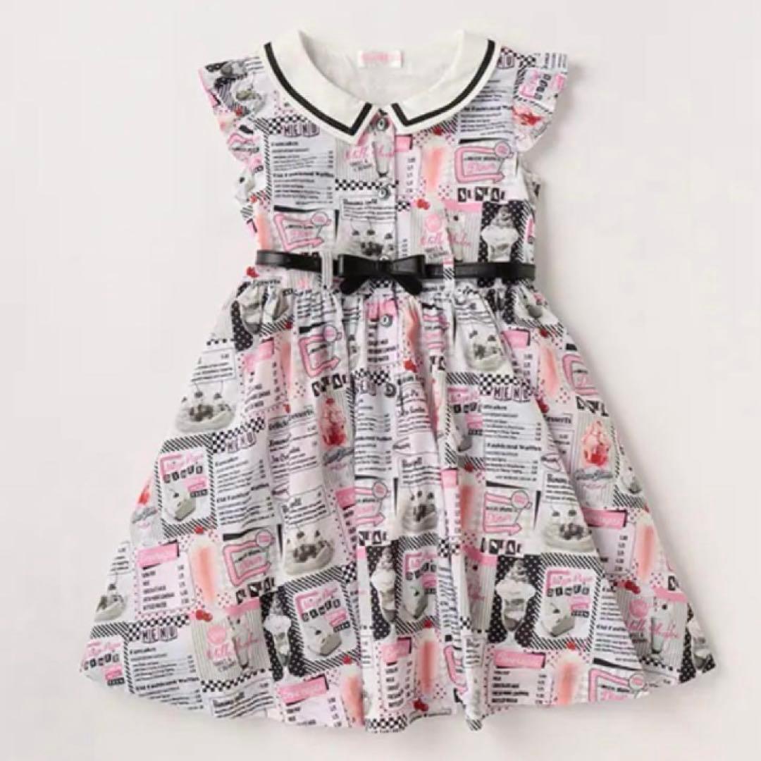 メゾピアノ リボンベルトつき ダイナー柄ワンピース 110 - メルカリ