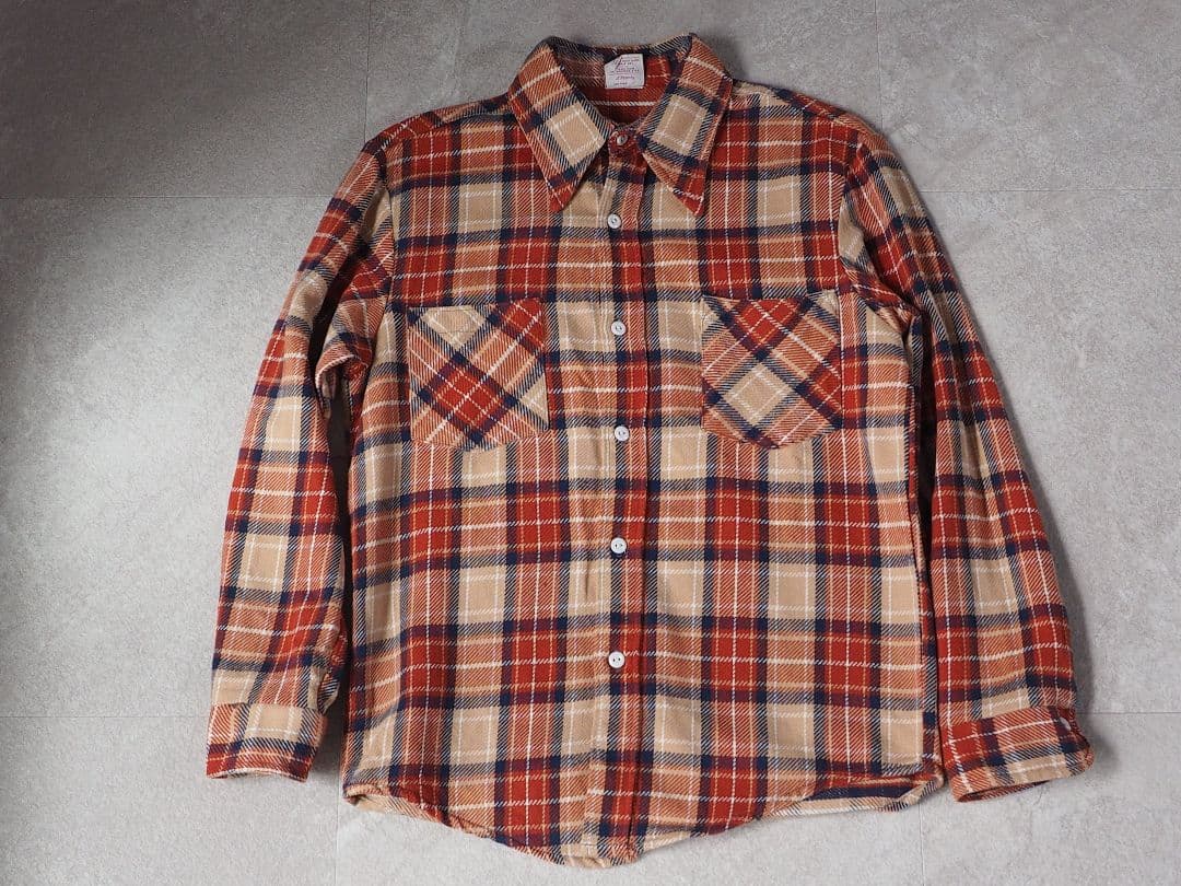 70's BIGMAC ネルシャツ 単色タグ 好配色チェック オレンジ