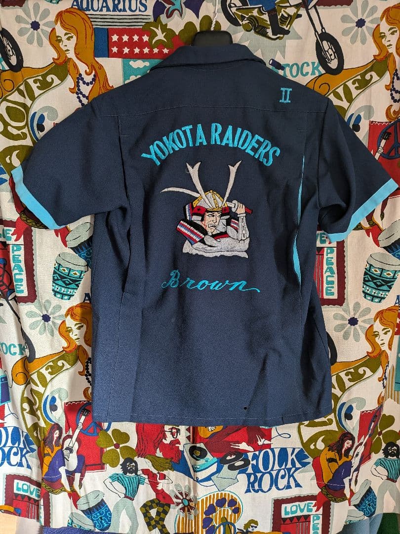 和柄ボーリングシャツ 武者柄