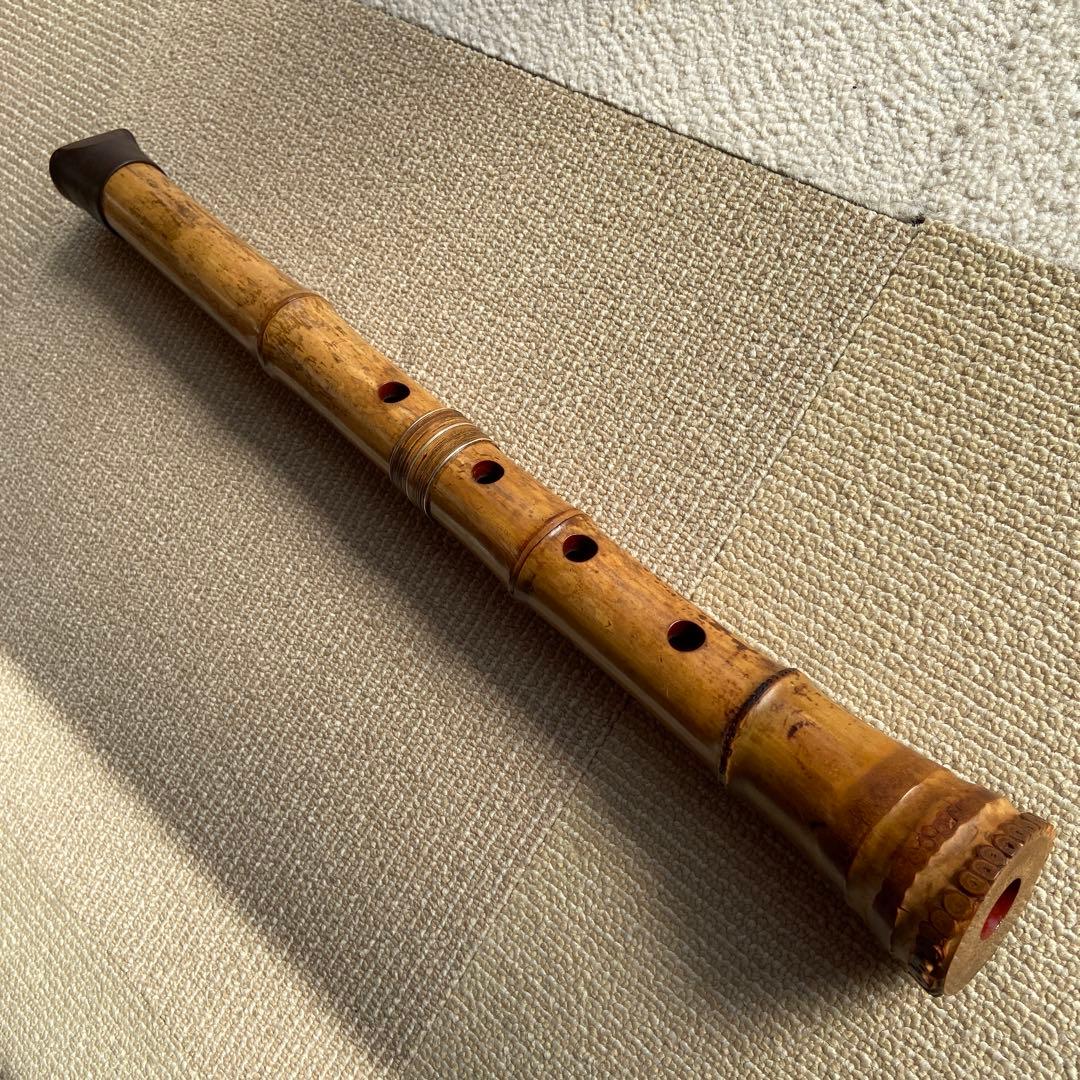 126値下げ　尺八　一尺六寸管　精華銘三印　唄口金巻き