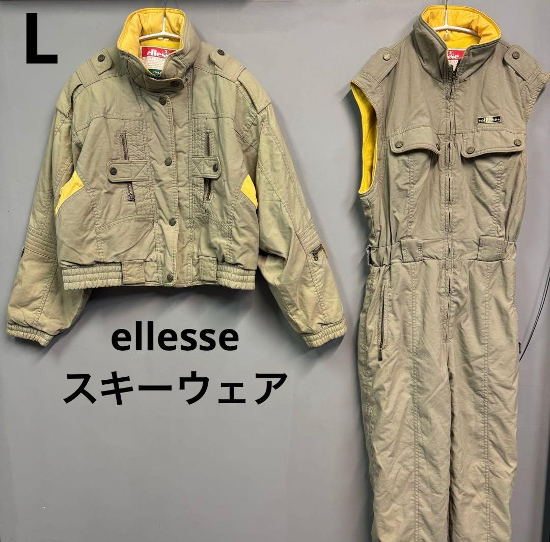 ellesse スキーウェア スノーウェア　セット　ジャケット　ノースリーブ　L ellesse スキーウェア オールインワン ノースリーブ レトロ ネイビー