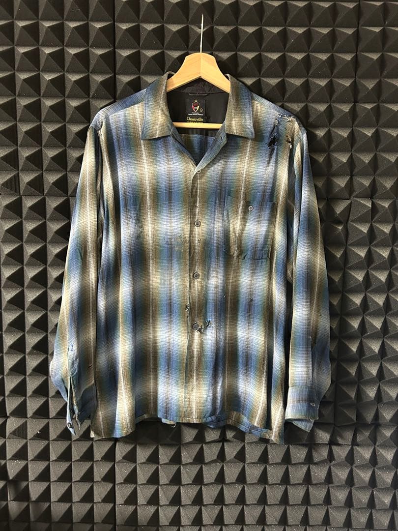 60s B.V.D. オンブレ チェック レーヨン シャツ 襤褸 開襟