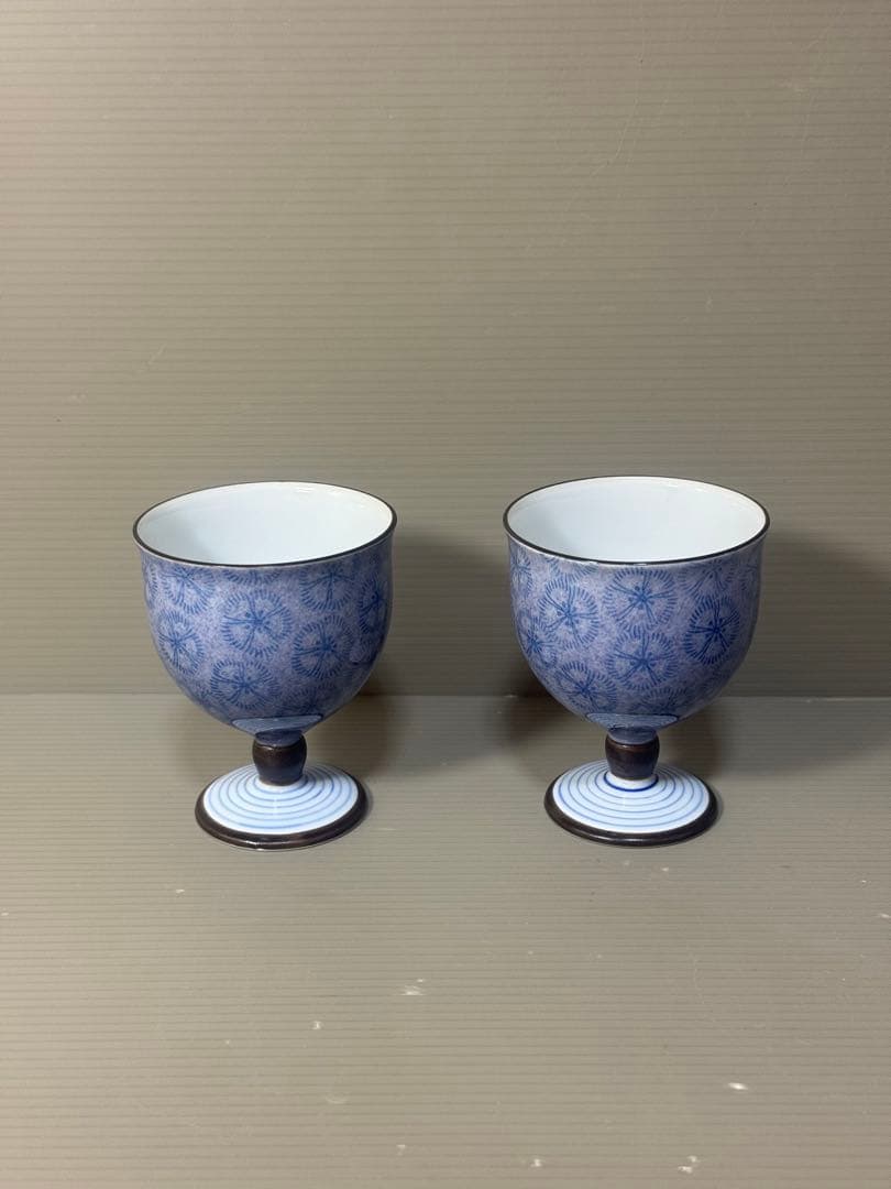 2438 深川製磁　紫なでしこ　百年庵　杯揃　ワインカップ　2客　未使用