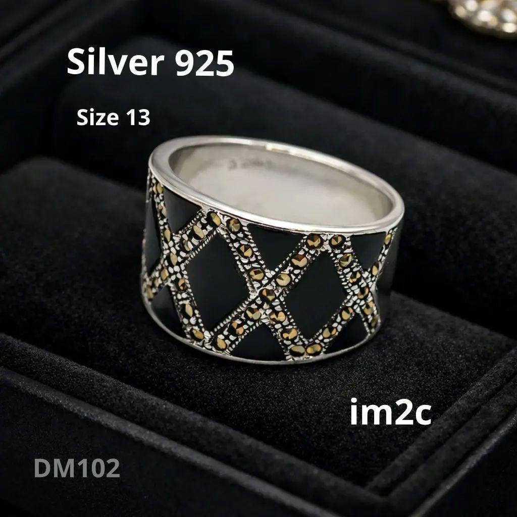 SILVER925 オニキス マーカサイト Art Deco デザインリング - メルカリ