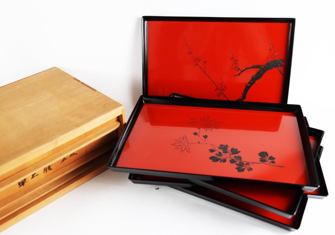 茶道具 輪島塗 今古菁峰 図替わり 盆 卓上膳 彫銘有 紀州塗り 尺7寸 長手盆 復刻版 お盆 トレー トレイ おぼん 日本製 国産