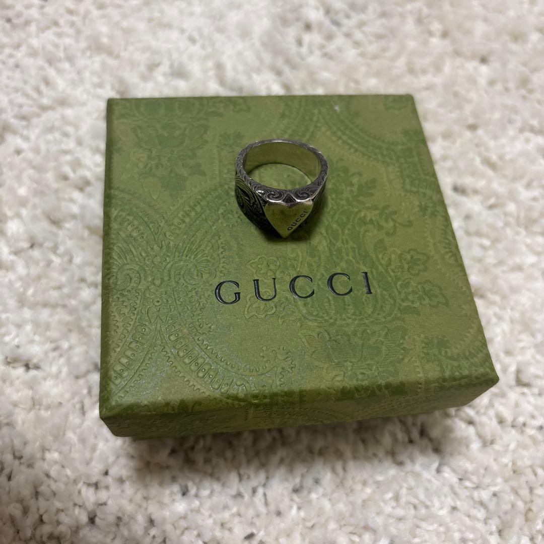 【貴重サイズ】GUCCI ロゴ アラベスク ハート リング シルバー 16号