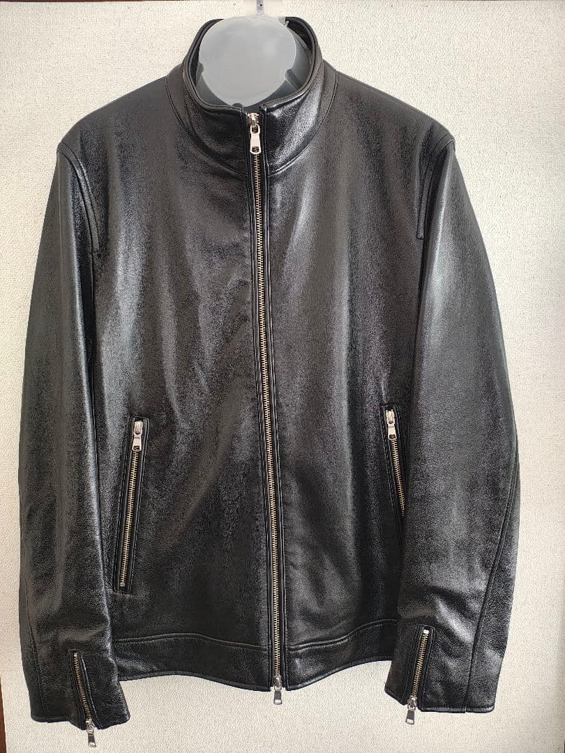 【TETE HOMME】ラムレザーシングルライダースジャケット　レザーブルゾン