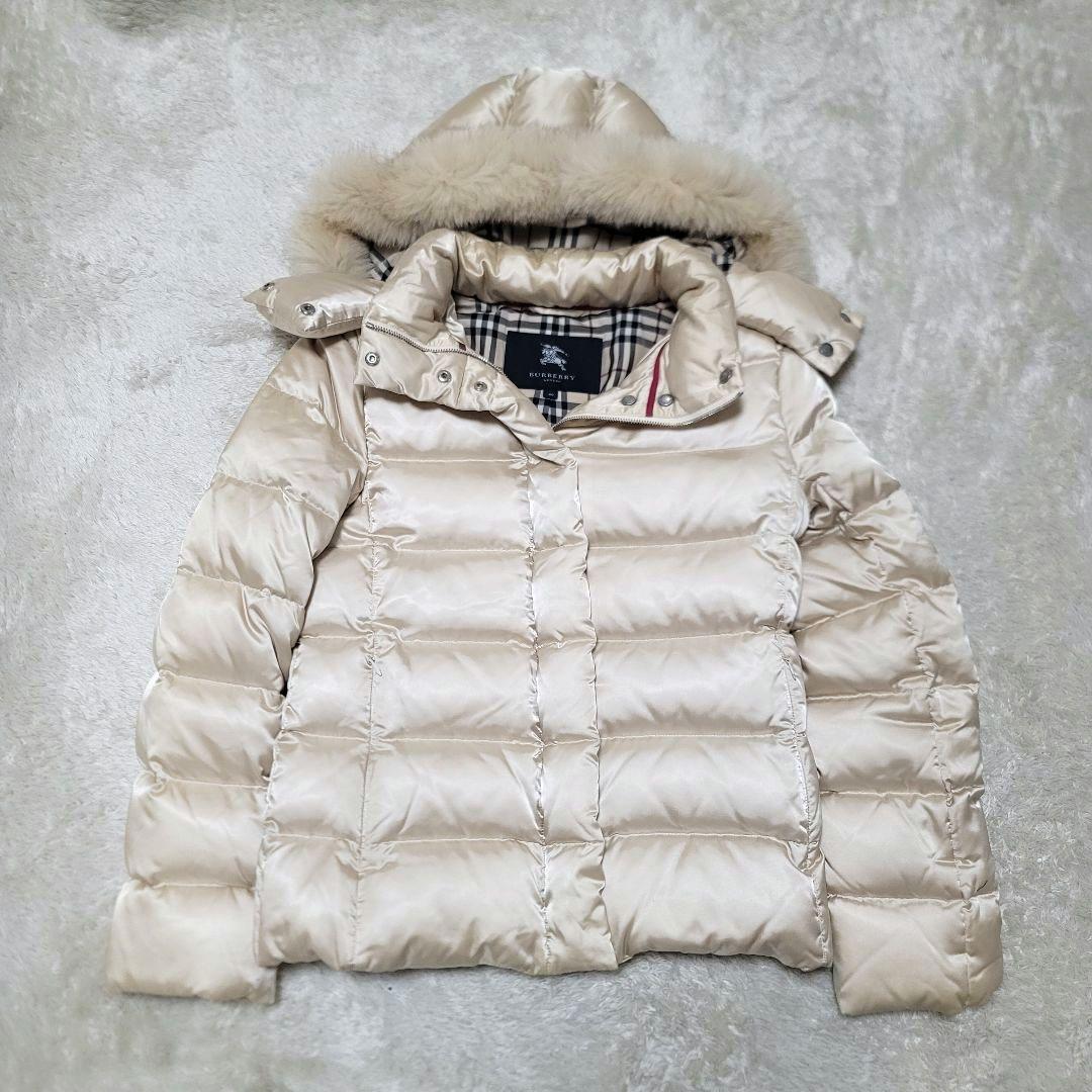 バーバリーロンドン ダウンジャケット メガチェック フォックスファー