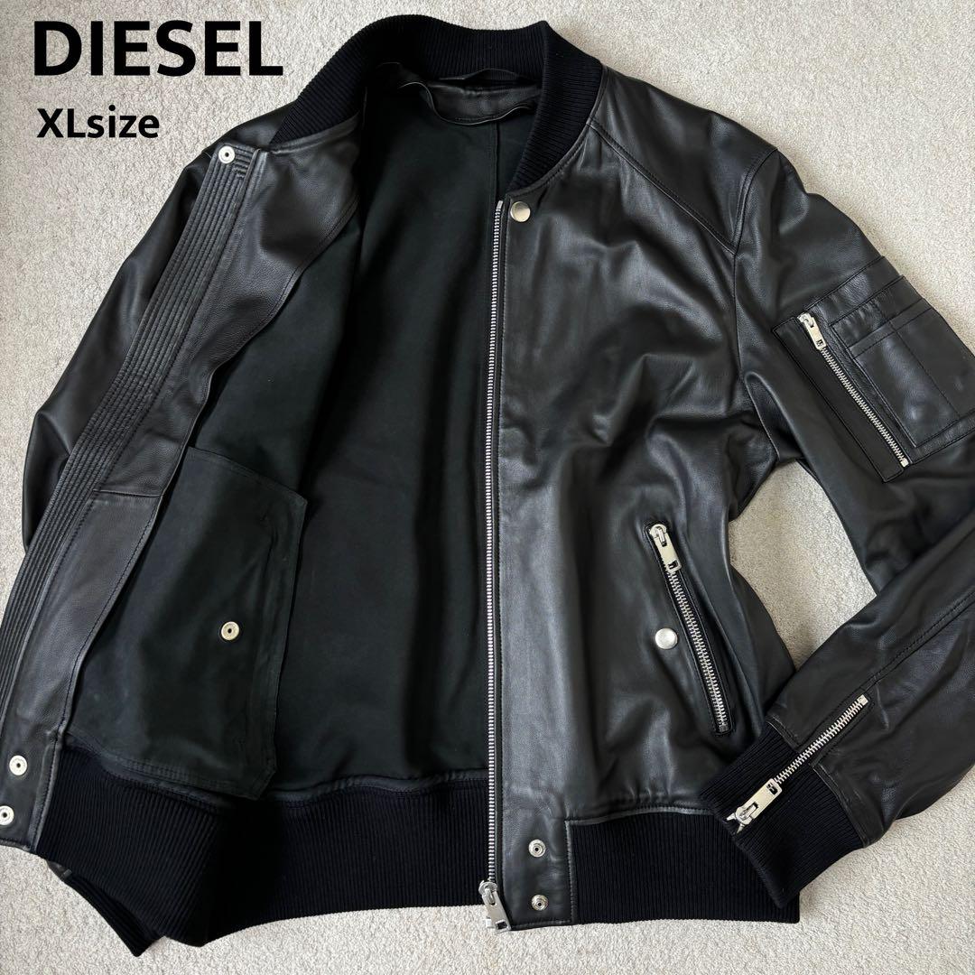 XLサイズ 美品 ディーゼル ラムレザージャケット ライダース シングル 黒 中古・古着通販】DIESEL (ディーゼル) ラムレザーシングルライダース