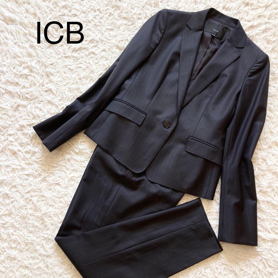 美品 ICB セットアップスーツ 11号 Lサイズ ダークネイビー ストライプ